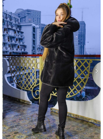 Полушубок на искусственном меху большого размера для женщин с темно серым насыщенным цветом
